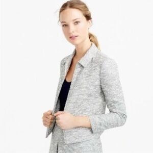 NWT J.Crew SZ 0 Black White Tweed Zip Up Collared Suit Jacket Blazer E8496